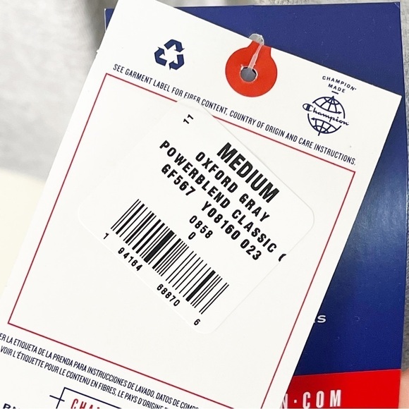 Champion Oxford Grey Logo Powerblend Fleece Crewneck Sweatshirt Size Medium NWT - Picture 5 of 8